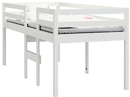 vidaXL Solid Wood Pine High Sleeper Bed - 90x200 cm Size, Loft Bed with Built-in Ladder, Sleek White Finish, Ideal for Kids Bedroom Furniture