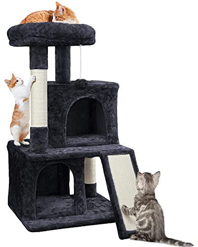 Yaheetech 92cm Cat Tree Cat Tower with Double Condo Scratching Post Dangling Ball for Kittens, Black