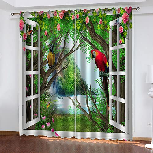 Vorhänge Blickdicht Mit Ösen - 2 Stücke Thermogardine Schlafzimmer Wohnzimmer Kinderzimmer 3D Fenster Blick Auf Den Garten Druck Modern Vorhang Wärmeisolierend Schallschutz 234X230cm (BxH)