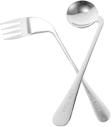 Kichvoe 1ensemble Couverts Ergonomiques Inoxydable Pour Personnes Âgées Fourchette Et Cuillère Coudées Légères Pour Faciliter Alimentation Tension Des Poignets