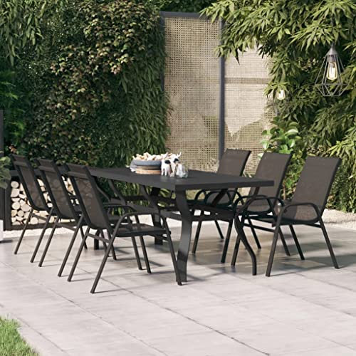 puraday Mesa de jardín Acero y Vidrio Negro 180x80x70 cm Mesas De Patio Mesa De Comedor Mesa Terraza Mesa Jardin Exterior Mesa De Balcón Mesa Exterior Estilo Moderno Estable y Duradero