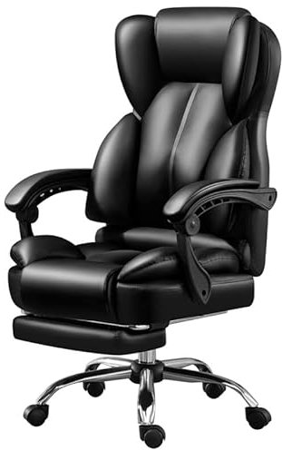 Massage-Bürostuhl aus Leder für Erwachsene, 300 Pfund Schreibtischstuhl mit hoher Rückenlehne, Chefsessel aus gebundenem Leder mit geschichteten Körperkissen, schwarzes gebundenes Leder Comfortable