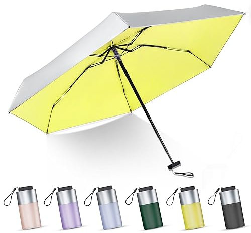 LEAGERA Mini paraguas para bolso, parasol con protección solar UPF 50+, diseño de micro sombrilla de viaje para mujer, color amarillo