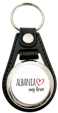 Huuraa Anhänger Albania my love Geschenk Metall mit Kunstleder Einkaufswagenlöser Albania Präsent