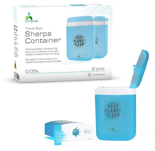 SafeFine Lot de 2 conteneurs d'élimination Sharps pour aiguilles et bandelettes de test diabétiques - Taille compacte pour les voyages et l'utilisation personnelle quotidienne