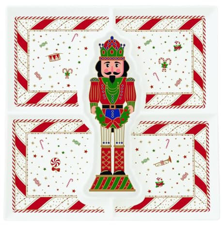 Easy Life Vassoio per aperitivo di natale in porcellana con soldato schiaccianoci vintage Nutcracker Twist 25x25 cm