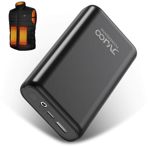 JVUOO 5V / 7.4V Heated Vest Battery Pack for Heated Jackets, Hoodies, Pants and Seat Cushion Cover, 16000mAh Power Bank with Type-C Input Suitable for iPhone, Android etc.