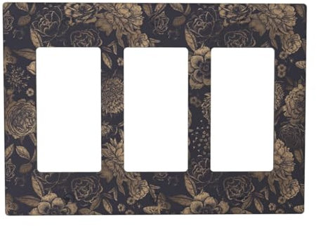 Spshian Placca decorativa per interruttore della luce a 3 vie, stile vintage, con fiore di peonia, camelia, floreale, tripla piastra per interruttore elettrico, piastra da parete per bagno in fattoria