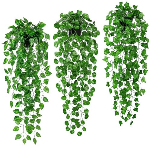 SOMYTING Lot de 3 Plantes suspendues artificielles avec Pots de 90 cm Faux Lierre sans Entretien Décoration Murale pour l'intérieur et l'extérieur