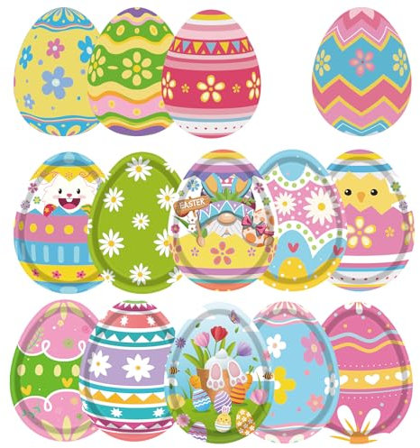 HAKOTI Easter Egg Tableware - 60 Pcs Bunny Egg Shaped Plates & Napkins Set for Happy Easter Dinnerware & Party Decorations