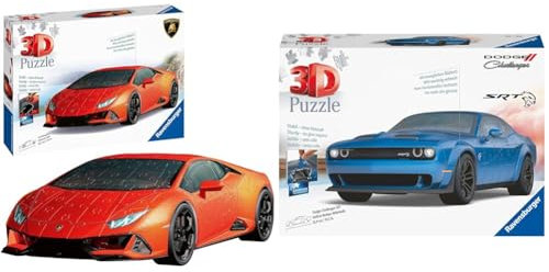 Ravensburger 3D Puzzle Lamborghini Huracán EVO 11238 - 108 Teile, ab 8 Jahren & 3D Puzzle 11283 - Dodge Challenger SRT Hellcat Redeye Widebody