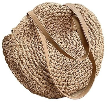 Sac Paille Casual évider grande capacité sac à main fourre-tout sacs à bandoulière en paille faits à la main for les femmes grand voyage sac de plage Pack Sac En Paille ( Color : Khaki 2 , Size : 43x4