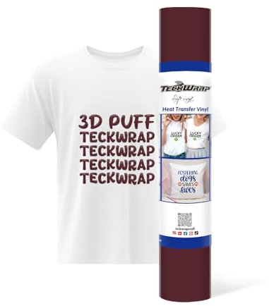 TECKWRAP 3D Puff Heat Transfer Vinyl 10 x 5ft Puffy HTV Vinyl for DIY Clothing,Shirts,Logos,Hats,Fabric Foaming Iron on Vinyl Compatible with Heat Press Craft Cutters,Maroon