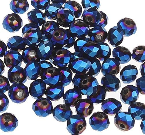 Perlin Cuentas de cristal checo, perlas de cristal checo, cuentas redondas facetadas de Bohemia, 4/6/8/10 mm (azul pulido a fuego, 8 x 6 mm)