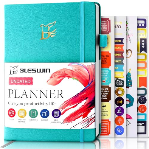 A5 Undatierter Planer, Nicht Datierter Wochenplaner 14.5 x 21.6 CM, Organizer Notizbuch & Produktivitätsplaner, Zeitmanagement Planer Notizbuch mit Elegantem Leder für die Arbeit (Grün)