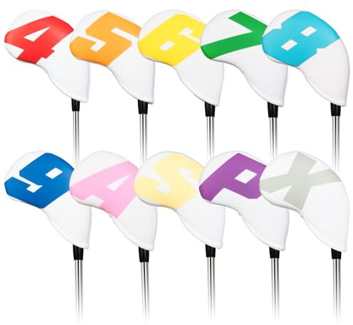 Golf Iron Club Head Covers Men 10Pcs Set for Right-hand 4-9,P,A,S,X Headcovers Protector White Neoprene Colorful Big Number
