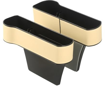 JNNJ Autositzlücken-Organizer Aufbewahrungsbox, Leder Auto Lückenfüller Organizer, Auto-Mittelkonsole,Vordersitzlückenfüller Autositz-Seitentaschen-Organizer(Beige)