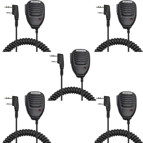 BAOFENG 5 Pack UV-5R Speaker Microphone Handheld Mic PTT for BF-F8HP Ham Radio 2Pin K Compatible with UV-K5 8 UV-82 K5Plus UV-21R UV-K6 UV-5G Plus BF-888S