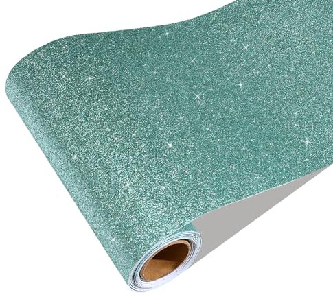 CRE8TIVE Light Teal Glitter Wallpaper Vintage Self Adhesive Wallpaper Textured Contact Paper Light Blue Glitter Wallpaper Border Sparkle Glitter Paper for Drawers DIY Craft Gift Wrapping 20cm x 200cm