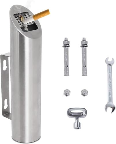 Posacenere da Parete in Acciaio Inox, Rotondo, Posacenere a Parete per Esterni, Chiudibile, Posacenere da Parete per Hotel, Ufficio o Balcone (Argento)