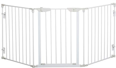 PawHut Barrera para Perros Plegable 180x74,5 cm Valla para Mascotas de 3 Paneles con Cierre Automático Barrera de Seguridad para Escalera Pasillo Blanco