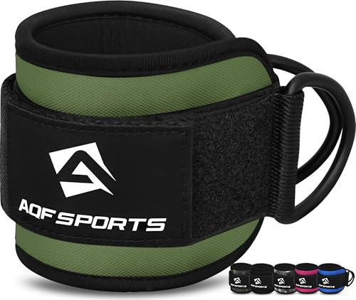 AQF Ankle Straps for Cable Machines Attachment - Neoprene Padded Gym Wrist Cuff Legs Extensions Curls, Kickbacks, Weightlifting Hip Abductor, Abs, Glute Workout (Military Green, Single)