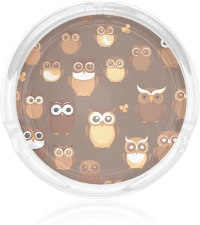 Niedlicher brauner Aschenbecher mit Cartoon-Eule, Glasaschenbecher, Aschenbecher für den Innen- und Außenbereich, Balkonaschenbecher, Innen- und Außendekoration