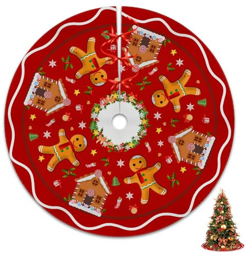 Gingerbread Christmas Tree Skirt Mat, Xmas Decorations Supplies, Gingerbread Ornaments Gifts, Gingerbread Christmas Tree Decorations, Winter Holiday Tree Mat Decor, New Year Holiday Party Decor
