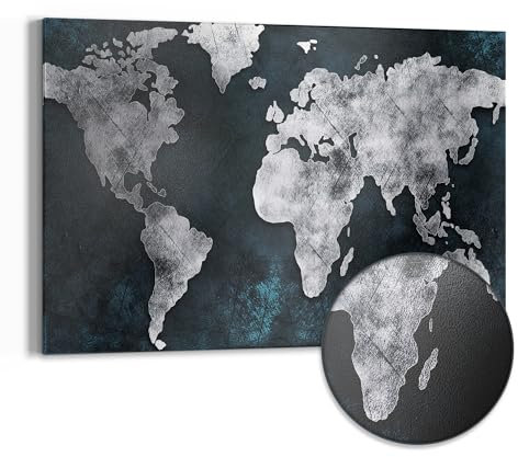 DEQORI Metall Magnettafel | 60x40 cm cm groß | Motiv Gealterte Weltkarte | Whiteboard für alle Magnete | Magnetboard Wand-Tafel für Küche & Büro | Design Magnetwand Pinnwand magnetisch