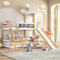 Lit Superposé 207x97 avec Escalier,LIT pour Enfant Superposé avec Toboggan LIt d'enfant Lit Mezzanine avec Protection Antichute et ClôTures (Blanc+couleur du bois, escaliers+glisser+tableau noir)