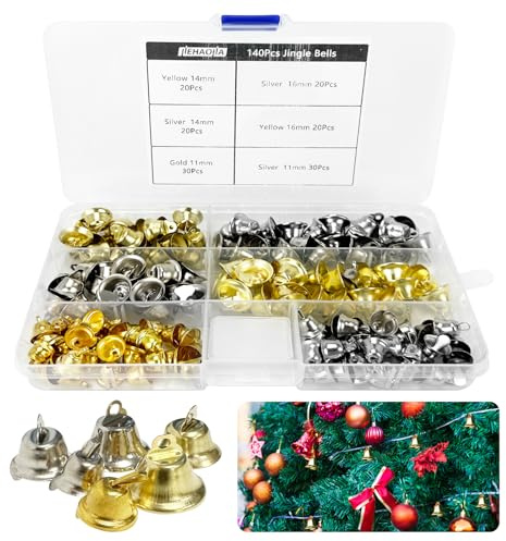 140 Pezzi Campanelle Metallo Bricolage 11 mm/14 mm/16 mm, Per Decorazioni Natalizie, Gioielli, Corone, Etichette Regalo, E Tante Idee Fai-Da-Te