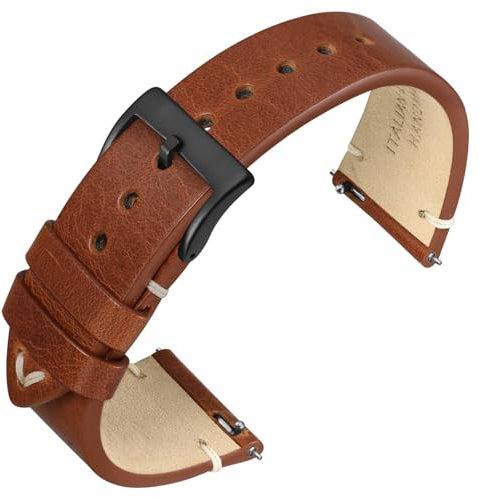 ANNEFIT Uhrenarmband 22mm für Herren Damen, Italienisches Vintage Lederarmband, Schnellverschluss Echtes Ersatzarmband mit Schwarze Schnalle (Braun)