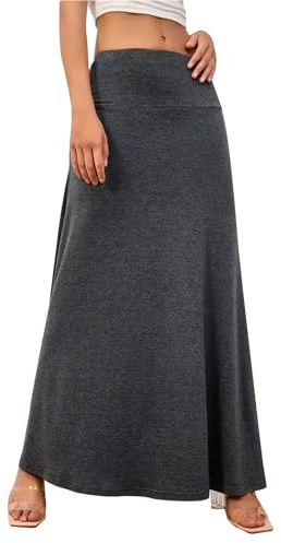 Adigaber Womens Long Skirt Elasticated High Waisted Maxi Yoga Skirt | Solid Color, Long，Elastic waist，Party，Beach，summer，tummy control，Soft, Casual