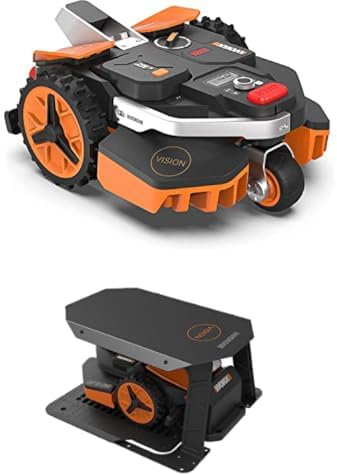 Pack Worx - LANDROID Vision 550m² WR205E + Garage de Protection WA0821 (Caméra 4K + IA Adaptative, évite Les Obstacles, Coupe des Bordures, Multizone, précision sans réseau RTK ou antenne)