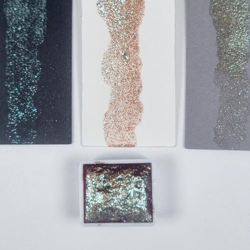 GLOWYBOX Holografische Glitter Aquarellfarbe, Glitzer Aquarell für besondere Highlight Glitzer Wasserfarben Holografische Farbe Glitter Farbe 1/2 Pfanne 2 ml (umbra-blau metallic)