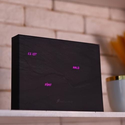 build-yours Elegant BoxClock Schiefer-Optik – Digitale Uhr für den Tisch mit LED-Anzeige und verstellbarem Ständer – Moderne Schreibtischuhr für Zuhause, Büro und stilvolle Einrichtung