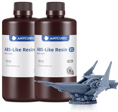 ANYCUBIC Wasser Waschbares ABS-Like Resin V2, 3D Drucker Resin Geruchsarm, Hohe Härte und Haltbarkeit, Hochpräzises 405nm UV-härtendes Harz für 4/6/8K LCD/DLP 3D-Drucker, Grau 2000g