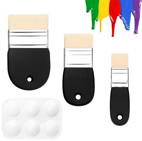 APOMOONS Set di 3 pennelli piatti con manico corto, in nylon, per pittura acrilica, olio, acquerelli