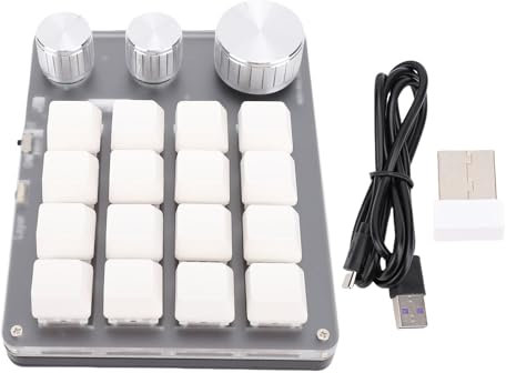 Topiky Programmable Keyboard, 16 Keys Macro Keyboard with RGB, Copy Paste 3 Knobs OSU Micro Keyboards with BT 2.4G Wired 3 Modes, Hot Swappable Switch Gaming Keyboards (White)