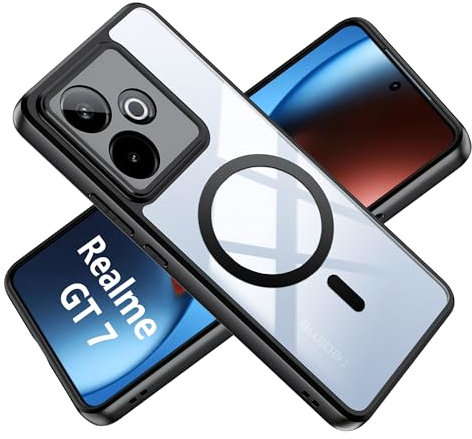 Tieeyivv Funda Magnética para Realme GT 7/ GT 7T 5G Case Compatible con MagSafe, Frame Funda de Silicona Flexible + PC Acrílico Carcasa Transparent Slim Antigolpes Cover