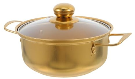 Luxshiny 18m Olla De Sopa Inoxidable Con Tapa De Vidrio Olla De Ramen Dorada De Doble Asa Pequeña Para Cocción Cocina De Inducción Para Preparar Fideos Al