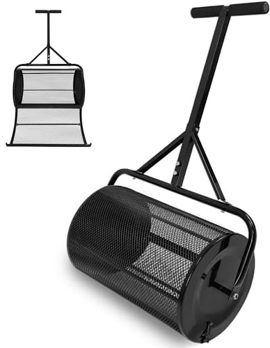 UISEBRT Esparcidor de compostaje para césped y jardín con asa, esparcidor de compost y turba con cesta de malla, esparcidor de semillas, 65 cm de ancho, para compost, abono, semillas, turba, 80 L