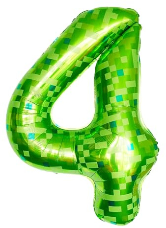 ParPix Pixelmotiv Zahlen Luftballon 4. Geburtstag Junge Mädchen, Grün Pixel Thema 40 Zoll Folienballon 4, Pixel Miner 4 Geburtstag Zahlen Ballons, 100cm Helium Ballon 4, Geburtstagsdeko 4 Jahre Junge