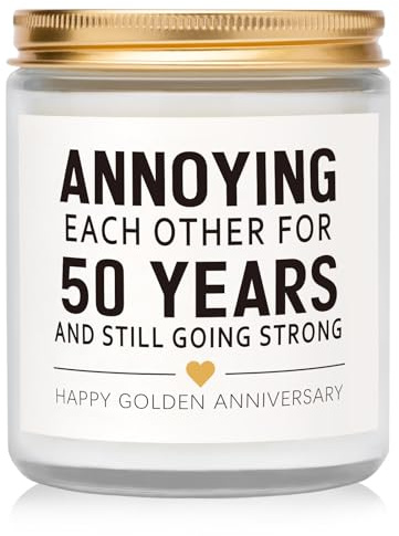 Gleevara Golden Wedding Anniversary Unique Gift, 50th Wedding Anniversary Unique Gift, Handmade Lavender Scented Candle, Anniversary Romantic Gifts for Wife Husband Couples