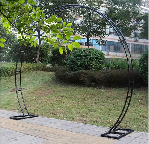 Robuste Gartenlaube aus Metall für Hochzeiten, mit Sockel, rostbeständiger Kreis-Hintergrund, perfekt für Partys und Veranstaltungen, Mondtor-Dekoration (Größe: 2 x 2,4 m, Farbe: Schwarz)