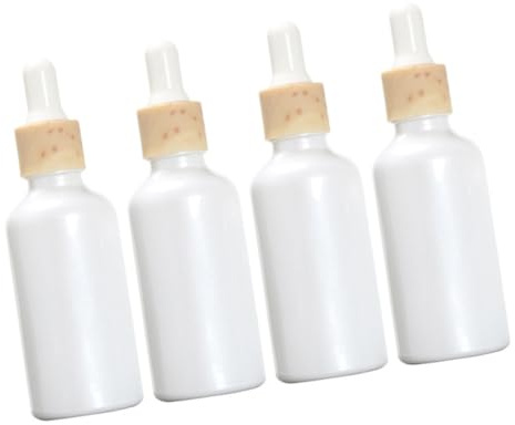 Gatuida 4pcs Glass Dropper Bottles for Travel Essential Oil Subpackaging Portable Refillable Toiletry Containers with White Rubber Tops and Easy-press Dispensers