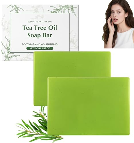 Tea Tree Oil Cleansing Soap, Gentle and Nourishing, Everyday Cleaning, Refreshing Odor Controlling, Smooth Skin, Improve Dullness, Moisturizing Exfoliation, Suitable for Foot and Body Soap (2pcs)