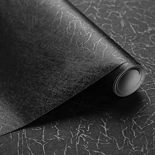 Abyssaly Black Self Adhesive Vinyl Wrap Waterproof Removable Peel Stick | Upgraded Thick Black Sticky Back Plastic Roll 40x300cm, Waterproof Removable Peel&Stick Plastic Film for Furniture Cabinets