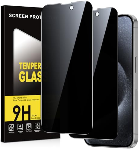Micnkifo Protector Pantalla Privacidad para iPhone 15 Pro 2 Piezas,Anti Espía Cristal Templado,Anti-Espía Vidrio Película,9H Dureza,Anti-Arañazo,Sin Burbujas,Privacy Screen Protector