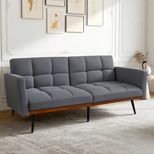 UIXENI Folding Sofa Bed 5 Adjustable Angles Backrest & Fixed Armrests Corner Couch for Living Room/Bedroom/Home Cinema/Guest Room (Grey)